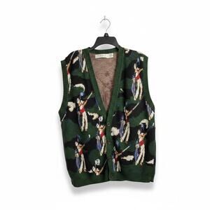 CROSSINGS Vintage Multicolor Golfer All-Over Print Sweater Vest Sz L